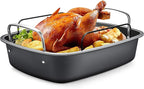 Nonstick Turkey Roasting Pan with Rack - 17×13 Inch Extra Large Roaster Pan, Deep Turkey Tray for Oven, U-Shaped Rack, Wider Handles, Ideal for Ovens, Thanksgiving, and Christmas