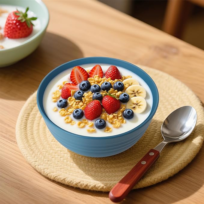 Wheat Straw Camping Bowls Sets of 6,Unbreakable 26oz Lightweight Bowls Sets for Outdoors Activity,Breakfast Bowls for Cereal and Salad.Vibrant Series