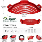 Large AUOON Clip on Strainer for All Pots and Pans - Oversized Silicone Pot Strainer Family-Style Design Pasta Strainer Kitchen Colander for Spaghetti and Noodles | Dishwasher Safe