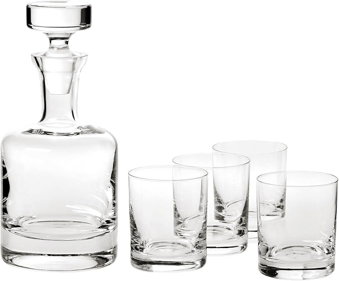 European-Made Decanter Gift Set | 1 Handmade European Lead-free Crystal Decanter with Stopper (30 Fl Oz) & 4 Crystal Whisky Glasses (11 FL Oz)