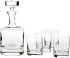 European-Made Decanter Gift Set | 1 Handmade European Lead-free Crystal Decanter with Stopper (30 Fl Oz) & 4 Crystal Whisky Glasses (11 FL Oz)