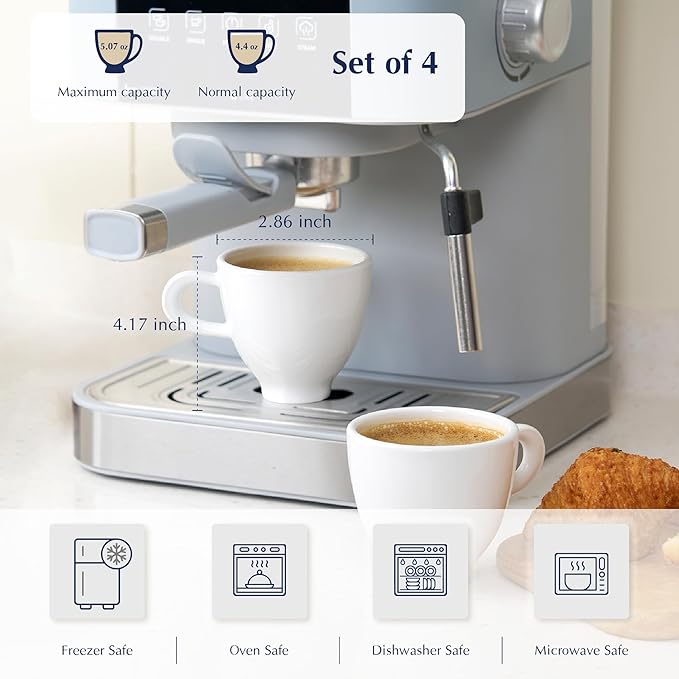 Minh Long Porcelain Espresso Cups Set of 4, 4 OZ Ceramic Espresso Coffee Cup Set, Cappuccino Cups Set, Espresso Mugs Set, Demitasse Cups, White Espresso Cups Decorations, Gift for Mom Dad Coffee Lover