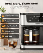 AIRMSEN 12-Cup Programmable Dual Coffee Maker – Single Serve Machine for K-Cup Pods & Ground, 1000W Fast Brew, Delay Start, 2H Keep Warm, Touchscreen, 60oz Tank, Glass Carafe – Home & Office