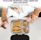 Stainless Steel Bento Box Kids, Leak Proof Metal Bento Lunch Box,3 Compartments 304 Stainless Steel Bento Lunch Containers for School and Office,Dishwasher Safe, BPA-Free(Black)