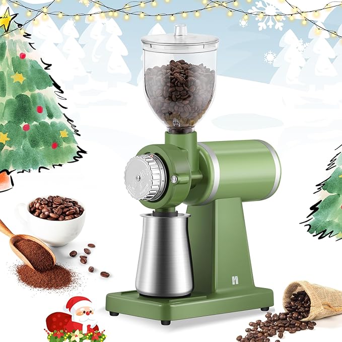 Huanyu Electric Coffee Bean Grinder 250G Commercial&Home Milling Grinding Machine 200W Automatic Burr Grinder Professional Miller 8 Fine - Coarse Grind Size Settings (Green)