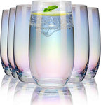 CUKBLESS Iridescent Drinking Glasses Set of 6 ，Crystal Highball Water Glasses，Glass Cups for Water, Juice, Beverage, Mojito，13 Oz
