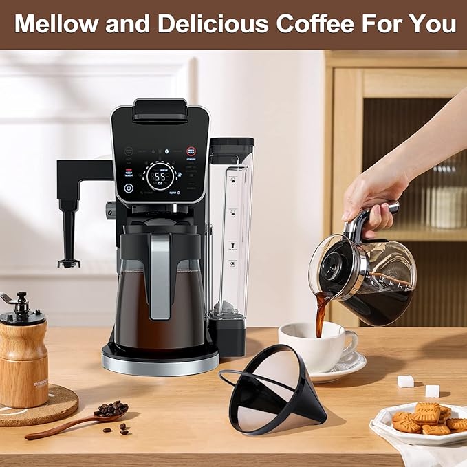 KEEPOW Reusable Cone Coffee Filters #4, 2-Pack 8-12 Cup Gold Permanent Coffee Filter Basket for Cuisinart/Ninja Dual Brew Pro CFP301/ Hamilton Beach, Size 04 Pour Over Coffee-maker Dripper Accessories