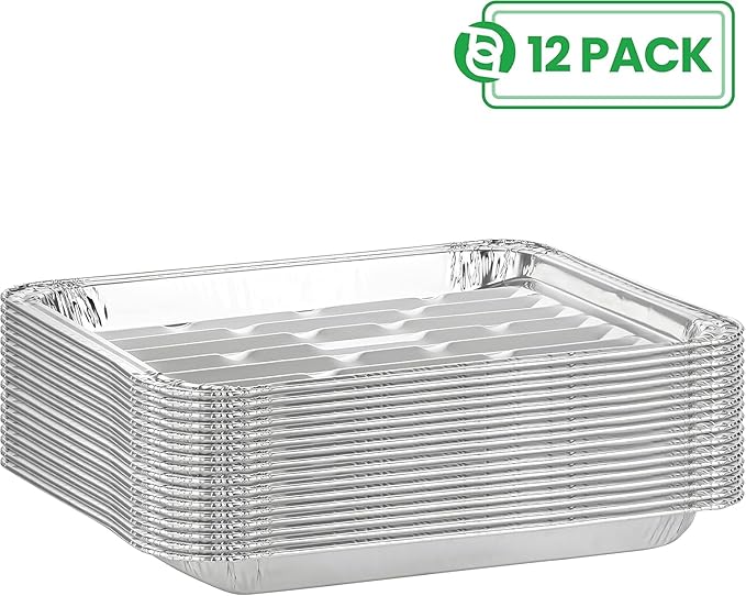 Party Bargains Aluminum Broiler Pans - 12 Pack, Heavy-Duty Disposable Grill Pans for Cooking, Roasting, BBQ, Picnic - (Max 240°C)