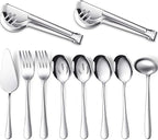 Patelai Serving Utensils Set Include Stainless Steel Large Spoons Slotted Spoons Forks Tongs Soup Ladle and Pie Server for Parties Buffet Catering, Dishwasher Safe(Silver,10 Pieces)