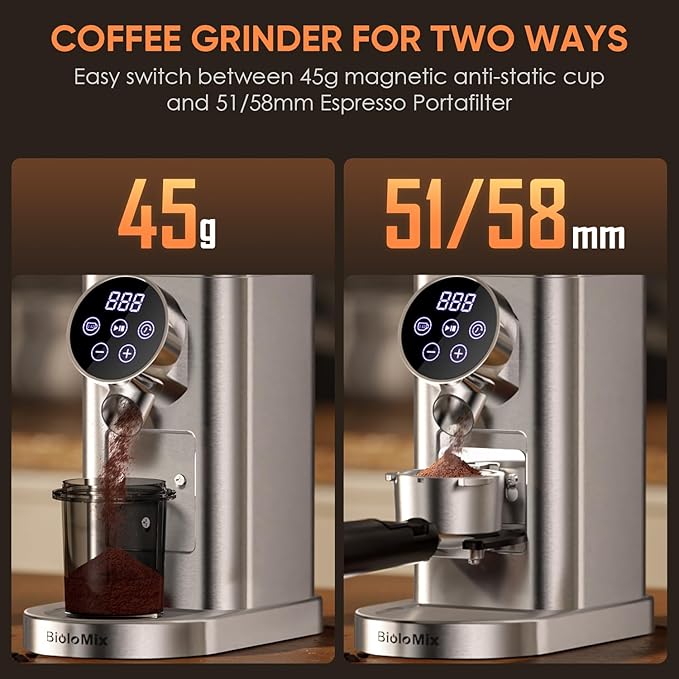BioloMix Conical Burr Coffee Grinder Electric, Espresso Coffee Grinder with 30 Precise Settings for 1-12 Cups with LCD Screen Display (CG210)