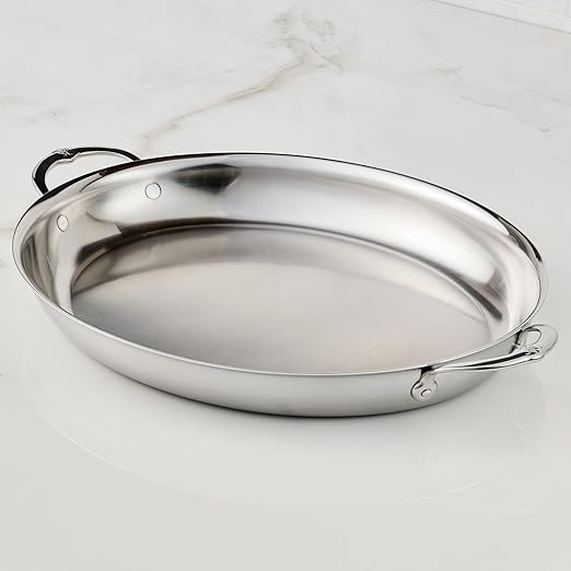 Hestan Provisions - Large Oval Roaster/au Gratin Dish, 5.5 Quart Clad Stainless Steel (17.5 x 14")