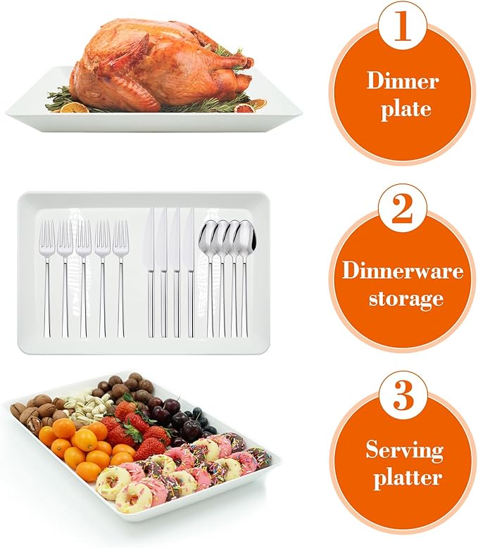 Serving Tray Platter, 17.5'' x 11.5'' x 1.6'', 3 Pcs Food Tray for Veggie Fruit Snack Dessert Cookie Cheese, Food Trays for Party Supplies Display, Large Platters for Serving Food, BPA Free