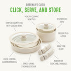 GreenLife 10 Piece Nonstick Pots & Pans Set, Detachable Handle & Stackable Cookware Set, Non Toxic PFAS-Free Skillets, Induction Kitchen Pans, Space Saving, Serving Bowls, Oven Safe, Speckled Cream