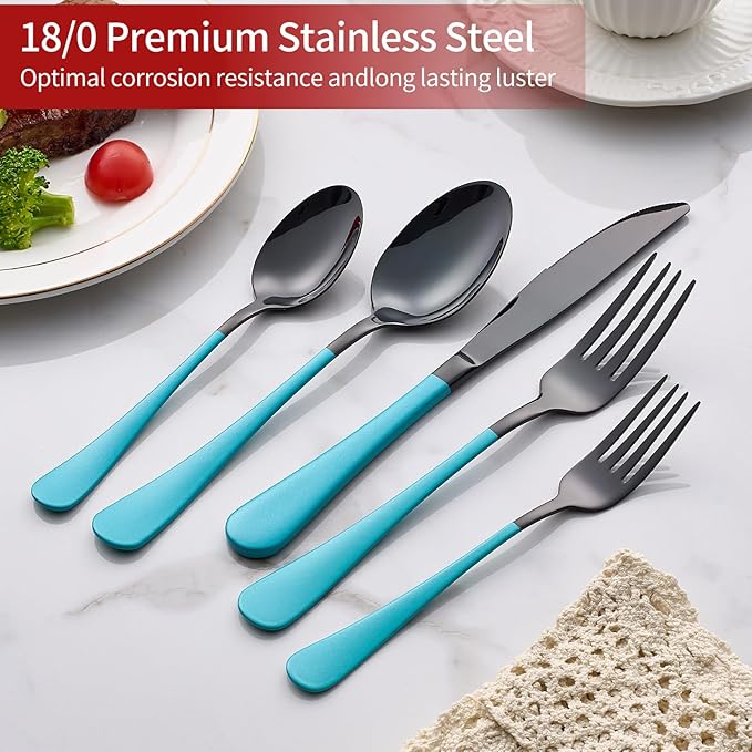 20-Piece Lake Blue Stainless Steel Silverware Set - 18/0 Cutlery, Dinner Knives, Forks, Spoons - Dishwasher Safe