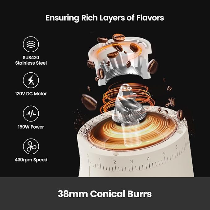 Electric Conical Burr Coffee Grinder, Coffee Bean Grinder with Smart 60S Timer, 60 Precise Adjustable Grind Settings for Espresso, 2-12 Cup, Easy to Clean, Durable & Quiet, G9010B White