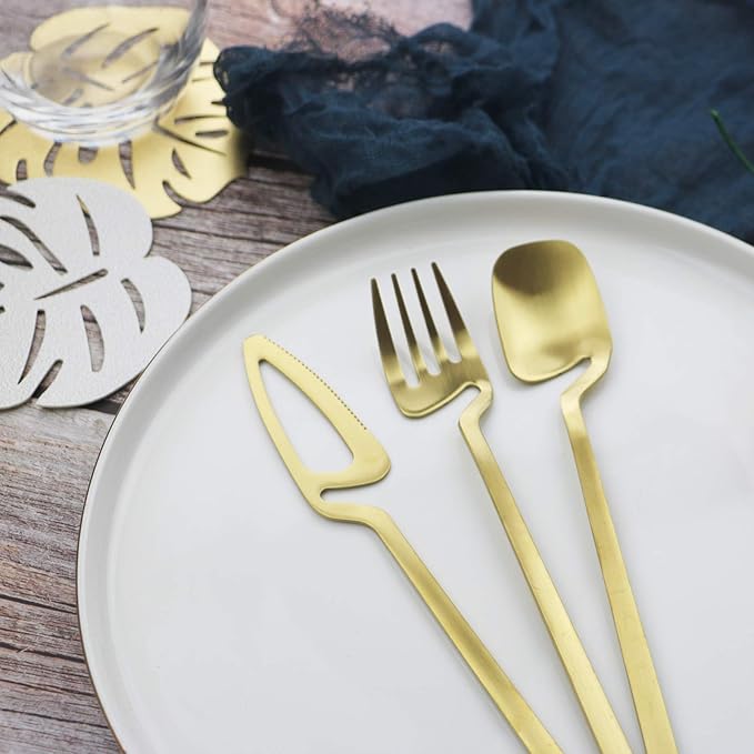 JASHII Silverware Set Satin Finish 24-Piece Stainless Steel Flatware Set Kitchen Utensil Set Service for 6 Tableware Cutlery Set Dishwasher Safe (Matte Gold)