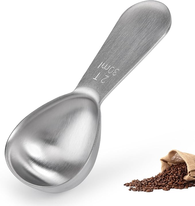 Doosu 2 Tablespoon Coffee Scoop - 18/8 Stainless Steel Heavy Duty Measuring Spoon with Short Handle, Food Grade Metal Tbsp Scoop for Ground Coffee Beans Tea Sugar Powder (30ml)
