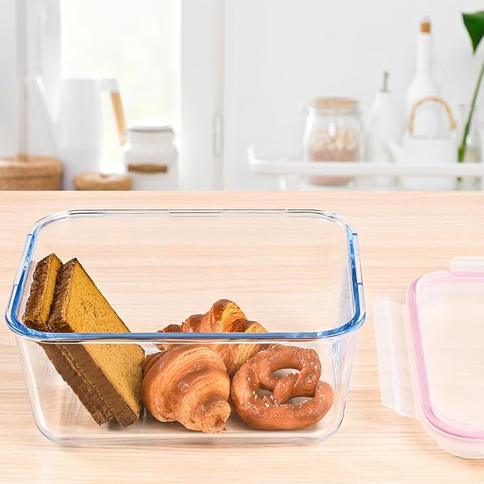 Glass Bread Box Airtight Bread Container, 190oz / 24Cup Large Glass Storage Containers with Lids, Ideal Airtight Food Storage Containers, Roasting Turkey/Chicken/Cookie, Oven&Dishwasher Safe