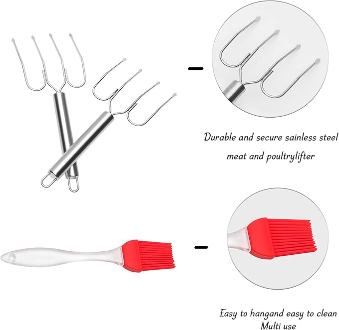 Turkey Lifter Serving Set Roaster Poultry Forks Including 1 Good Grip Silicone Basting & Pastry Brush
