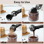2-in-1 Coffee Scoop with Funnel, 2 Teaspoon Measuring Spoon for Reusable K Cups, Ground Coffee, Protein Powder & Tea, Mess-Free Plastic Design (Black)
