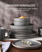 Famiware Mercury 24 Pieces Dinnerware Sets, Plates and Bowls Sets for 8, Microwave and Dishwasher Safe Dish Set, Dark Grey