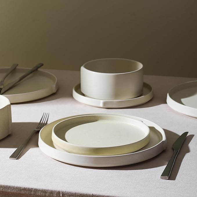 Stone Lain Bao 24-Piece Dinnerware Set Stoneware, Plates and Bowls Set, Dishwasher and Microwave Safe, Dish Set for 8, Beige