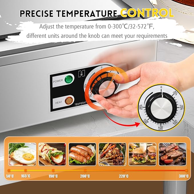 Moogiantgo Commercial Electric Griddle 22’’, 1600W Non-Stick Countertop Flat Top Grill Stainless Steel, Removable Oil Box, Adjustable Temperature 0-300℃, Teppanyaki Grill for Restaurant Kitchen, 110V