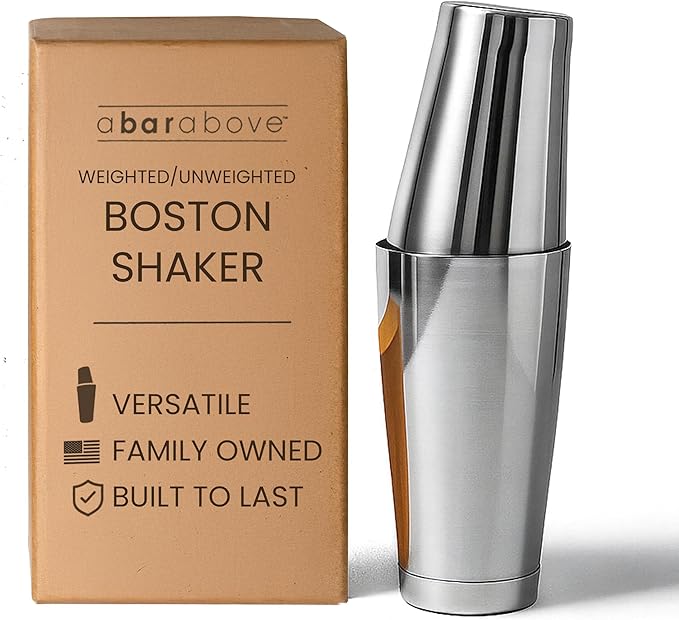 A Bar Above Professional Boston Shakers Set 18 oz Weighted Stainless Steel Cocktail Shaker Set for Bartenders, Premium 304 Steel Bar Shaker, Essential Bartending Tools for Mixing Drinks