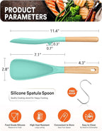 Cooking Spoon for Nonstick Cookwares, Great for Cooking and Serving Sturdy BPA-Free Matte Silicone, Wood Handle Spoon for Mixing, Scoop, and Scrape (GREEN)
