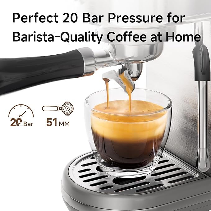 HIBREW H10B - 51mm Espresso Machine - Temperature & Cup Volume Adjustable at will - With Intelligent Display Screen & Pressure Gauge - Stainless Steel Body