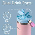 Insulated Stainless Steel Bottle 40oz with 2-in-1 Straw and Spout Lid Water Bottle Keep Cold 24H, Leak-Proof, Fits in Car Cup Holder, Travel, and School（Blue）