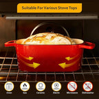 Velaze 3.6QT Dutch Oven for Bread Baking,Oval Cast Iron Enameled Bread Oven Pan with Lid and Offset Handles,Oven Safe to 500°F for Homemade Sourdough Bread(Red)