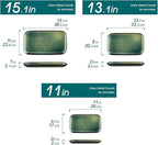 vancasso Stern Serving Platters Set of 3, 15/13/ 11 Inches Rectangular Serving Plates, Green Serving Trays for Entertaining, Party