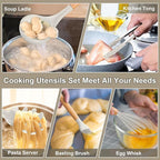 P&P CHEF Silicone Cooking Utensils Set, 12PCS Kitchen Utensils Set with Wooden Handle for Nonstick Cookware, Ladle, Spoon, Spatula, Tong, Heat-resistant & Non-scratch, Non Smell & Healthy, Khaki