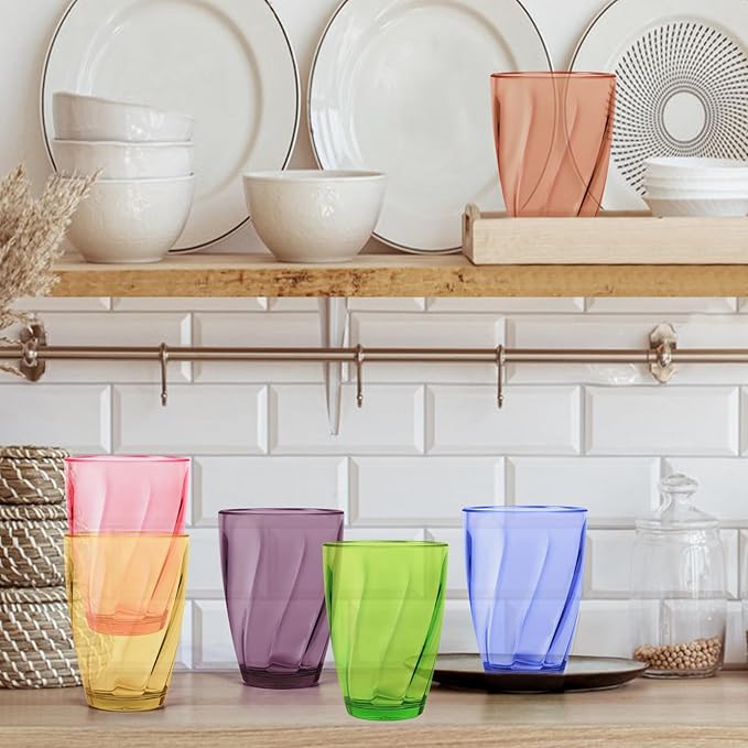 Topsky 12-ounce Plastic Water Tumblers | Set of 4 Transparent Unbreakable Drinking Glasses Clear Acrylic Reusable Juice Wine Cups for Home Picnic Party, Dishwasher Safe,Stackable