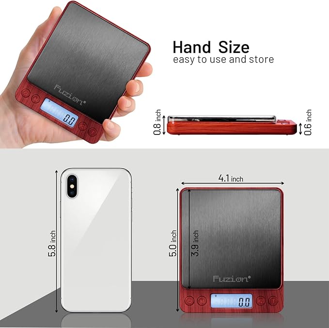 Fuzion Digital Scale .1 Gram Accuracy, 3000g Mini Food Scales for Herb, Spice, Jewelry, Gold, Small Food Scale - Weight Gram and Oz