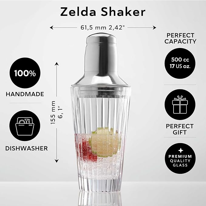 Glass Cocktail Shaker | Martini, Margarita Mixer for Professional Bartending | Durable Bar Set for Mixing Drinks | Perfect for Home or Bar Use (17oz)