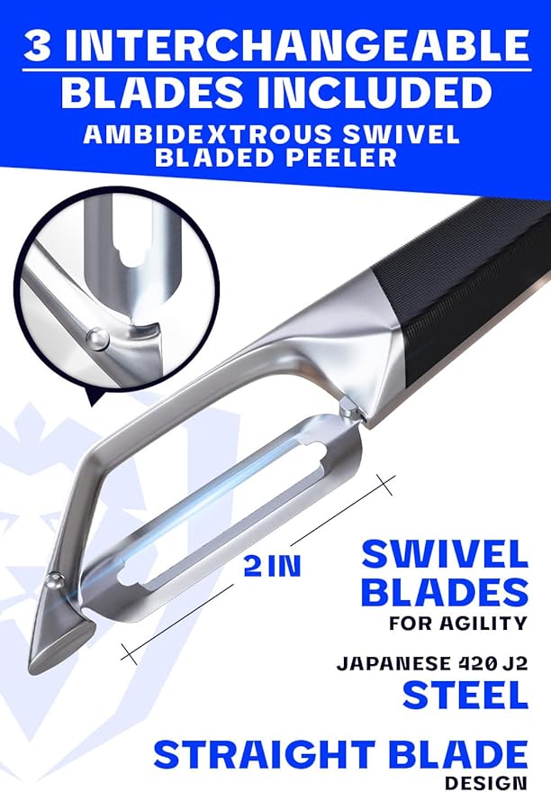 DALSTRONG Razor VX - I Straight Peeler - High Carbon Stainless Steel - Non Slip G10 Handle - Fine, Serrated & Julienne Blades Set - Premium Vegetable, Fruit, Potato Peeler for Kitchen