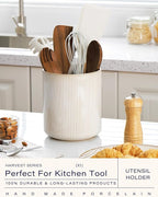 getstar Large Kitchen Utensil Holder for Kitchen Counter (H7.2” x W6.2”), Ceramic Cooking Utensil Holder with Cork Mat (Vintage)