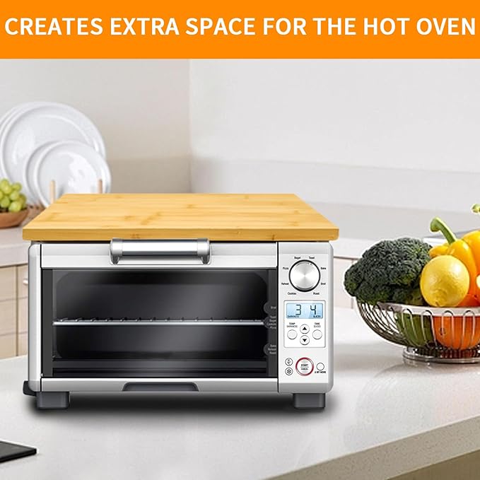 Bamboo Cutting Board, 15.2"L x 9.5"W Toaster Oven Accessories With Heat-Resistant Non-Skid Silicone Feet for Breville BOV450XL Mini Smart Toaster Oven Countertop Convection Oven,Natural Bamboo