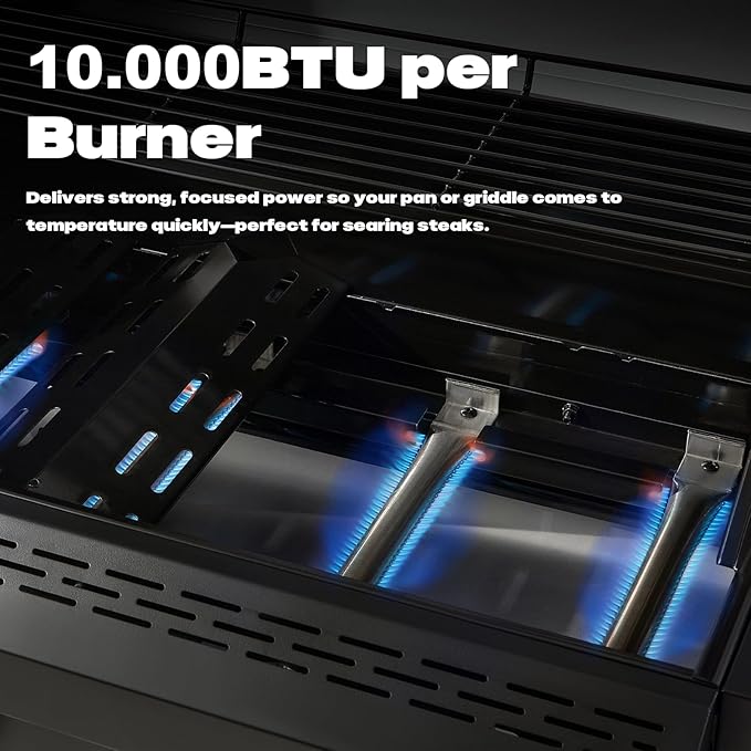 4 Burner Gas Grill Cast Iron Griddle Grill Combo, BBQ Propane Grills with Side Burner 50000BTU Heavy Duty Barbucue Grill With Cover, Black