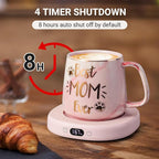 Coffee Mug Warmer & Best MOM Ever Mug Set, Electric Cup Warmer for Desk, Beverage Warmer with 4 Temperature Setting, 8H Auto Shut Off, Mom Gifts from Daughter Son