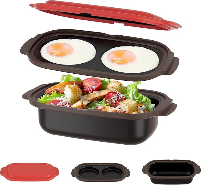 Microwave Egg Cooker & Microwave Grill Pan 3 Pcs with Lid for Grilling, Browning, and Crisping Vegetables, Sandwich, & Meat, Microwave Nonstick Cookware for Quick, Healthy Meals