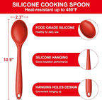 E-far Silicone Cooking Spoon Set of 2, Heat Resistant Kitchen Spoons Utensils Nonstick Mixing Spoon for Baking Stirring Serving, Non-Toxic & Dishwasher Safe (Red)
