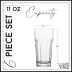 Vikko Drinking Glasses, 11 Ounce Glass Cups, Durable Glasses Drinking Set of 6, Tall Water Glasses, Stackable Highball Glasses, Heavy Base Tumblers & Water Glasses, Dishwasher Safe Cups