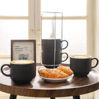 glowworm Coffee Mugs Set of 4, 15 Oz Ceramic Coffee Cups, Stackable Coffee Mugs for Lattee, Cappuccino, Wedding, Birthday Gift, Microwave & Dishwasher Safe, Black