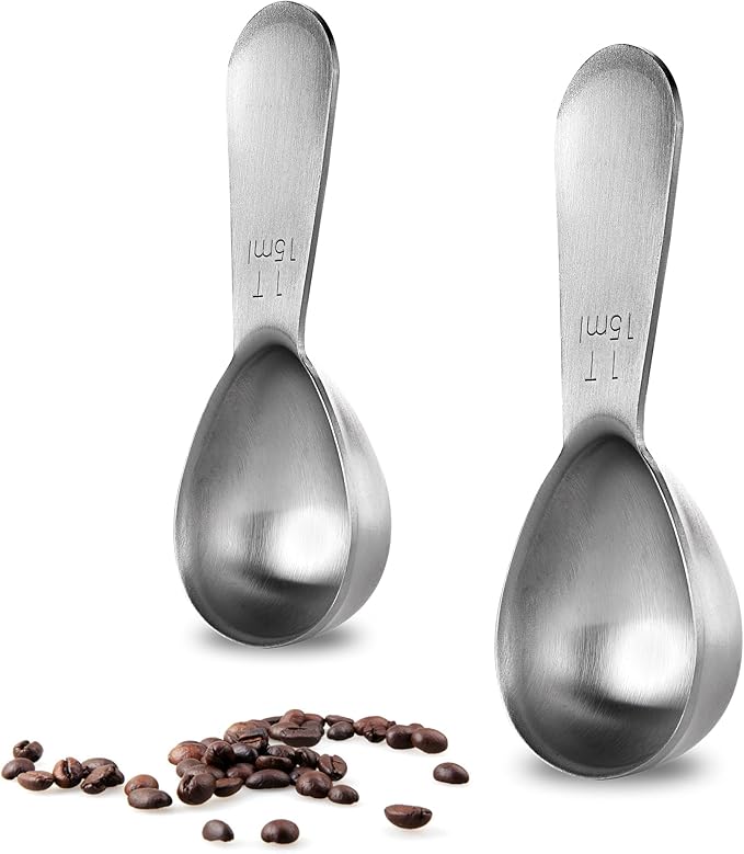 18/8 Stainless Steel Coffee Scoop: U-Taste 1 Tablespoon Metal Measuring Spoon Set of 2, Short Handled Measure Scooper for Ground Coffee, Bean, Espresso, Powder, for Canister (Silver, 1Tbsp/15ml)
