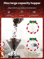 Huanyu Burr Coffee Grinder- Stainless Steel Flat Burr, 19 Precise Grind Settings, 35oz Capacity and Dual Dosing for Espresso, Hand Punch, French Press Black