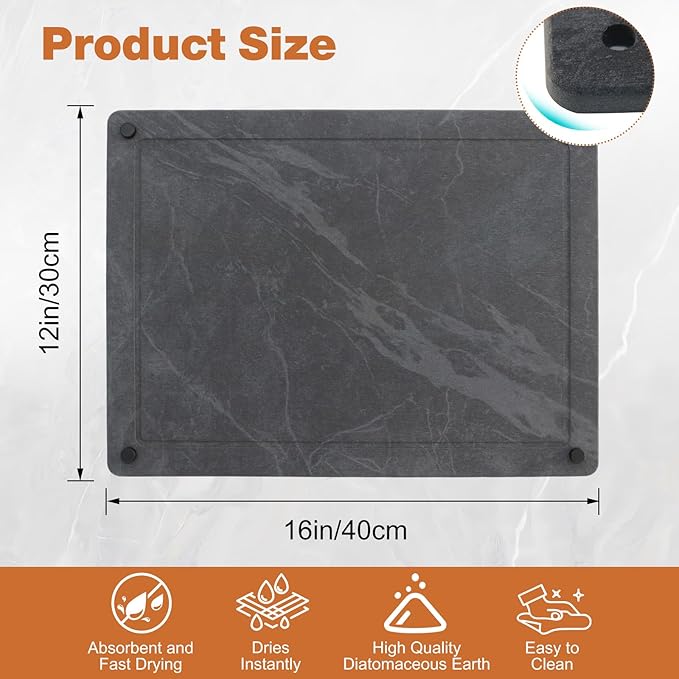 Stone Drying Mat for Kitchen Counter, Large Stone Dish Drying Mat Foldable Diatomaceous Earth Water Absorbing Mat for Dishes Bottles Cups Match Any Countertop