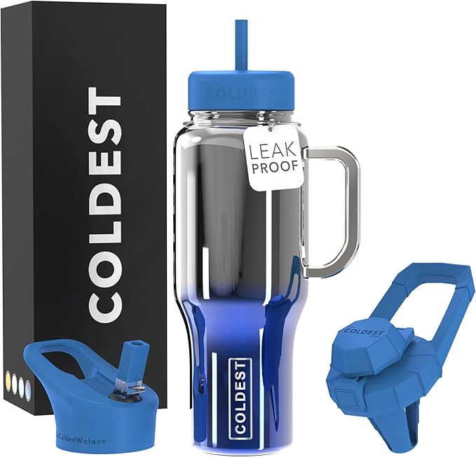 Coldest Tumbler with Handle and Straw - 100% Spill Proof Tumbler with Straw (3 Lids) - Stainless Steel Insulated Leakproof Tumblers for Women & Men - Cup Holder Friendly - 36 oz (Water Nova)